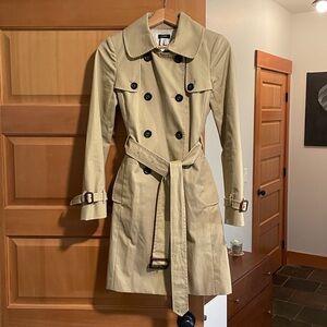 J. Crew Classic Tan Double-Breasted Trench Coat with Leather Buckles